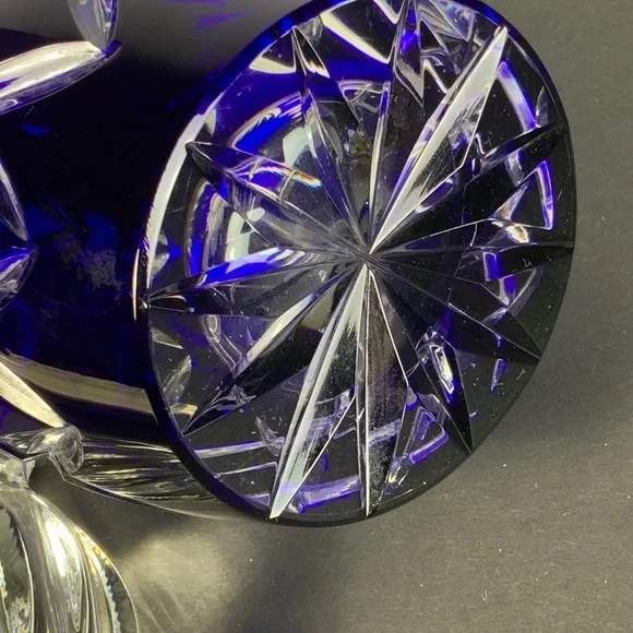 Dresden Crystal Bleikristall Blue Wine Decanter Cut to Clear Germany 14 in #BA85 - Picture 9 of 10